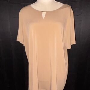 Susan Graver Liquid Knit Tan Keyhole Tunic Top 1X